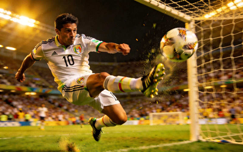 著名球星在世界杯赛场上凌空抽射进球的决定性瞬间